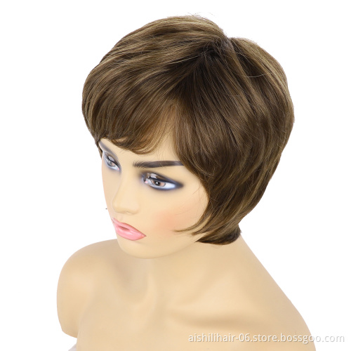 wholesale cheap short copper browan natural straight wigs synthetic hair wigs for women